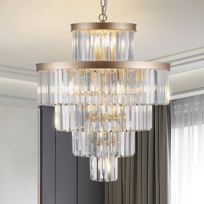 23.6-Inch Gold Crystal Chandelier - Modern Luxury Hanging Pendant Light Fixture for Dining Room, Bedroom or Living Room