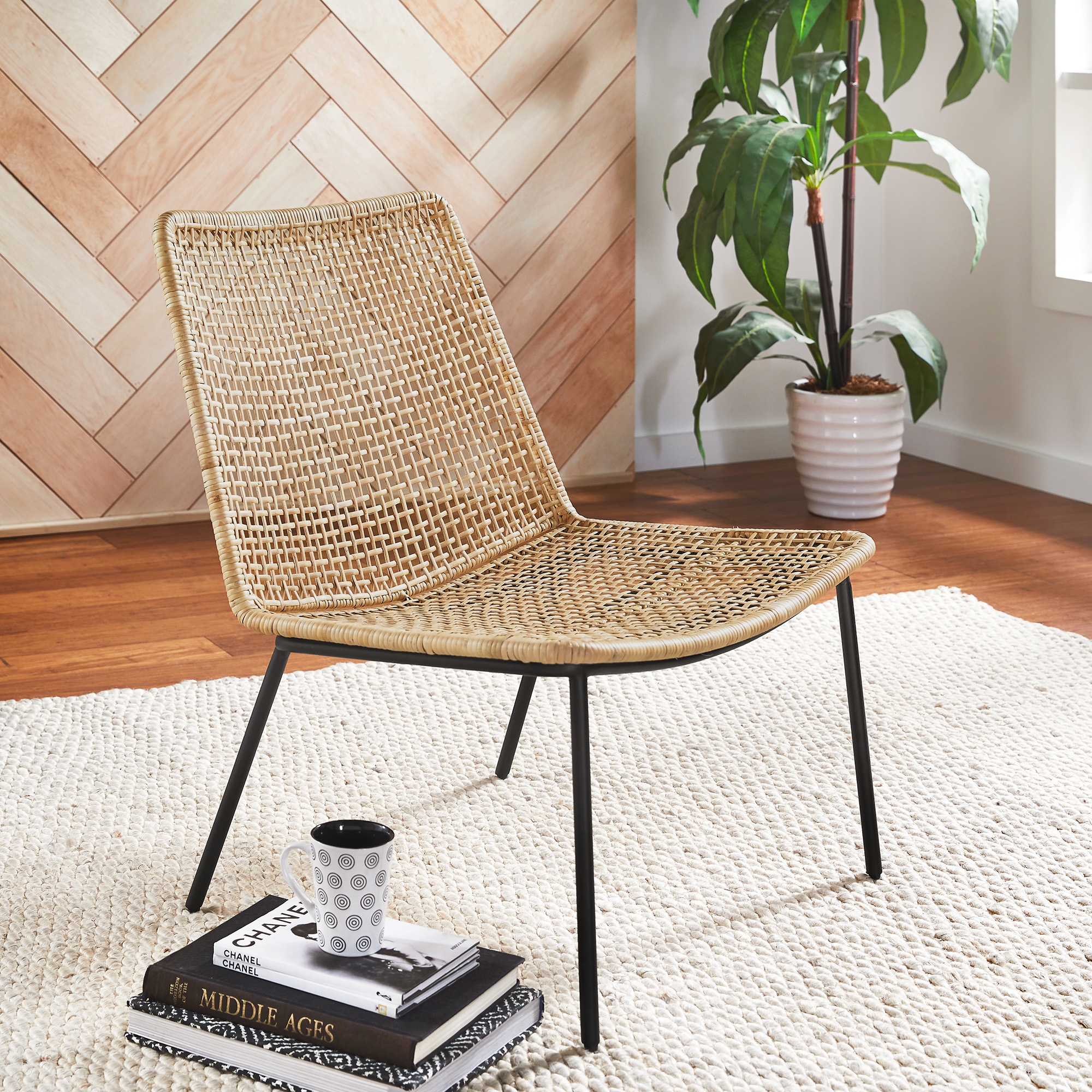Giethoorn 27.16 Wide Natural Curved Rattan Chair with Black Metal Frame by iNSPIRE Q Modern Bed Bath Beyond 40031172