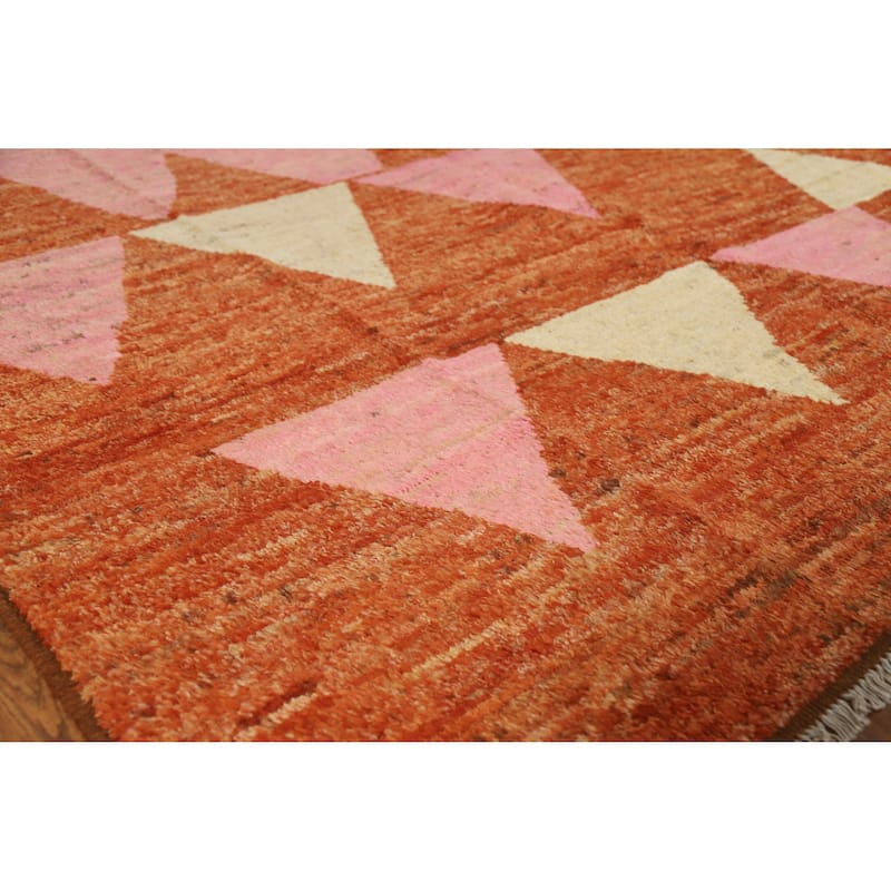 Orange Geometric Moroccan Oriental Area Rug Hand-Knotted Wool Carpet - 6'10" x 9'9" - Orange - 6'10" x 9'9"