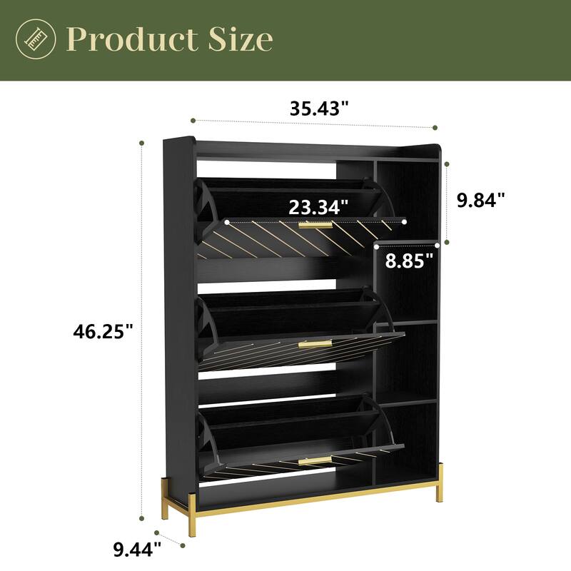 Shoe Cabinet with 3 Flip Drawers & Open Shelves