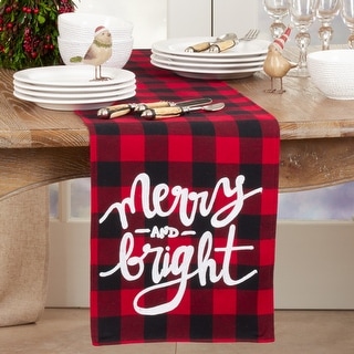 Buffalo Plaid Table Runner With Merry and Bright Design - Bed Bath ...