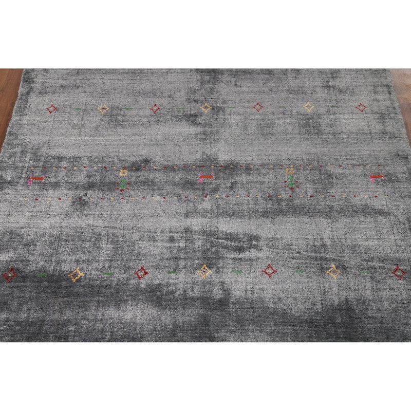 Gray Tribal Gabbeh Indian Rug Handmade Wool Carpet - 4'5" x 5'10"