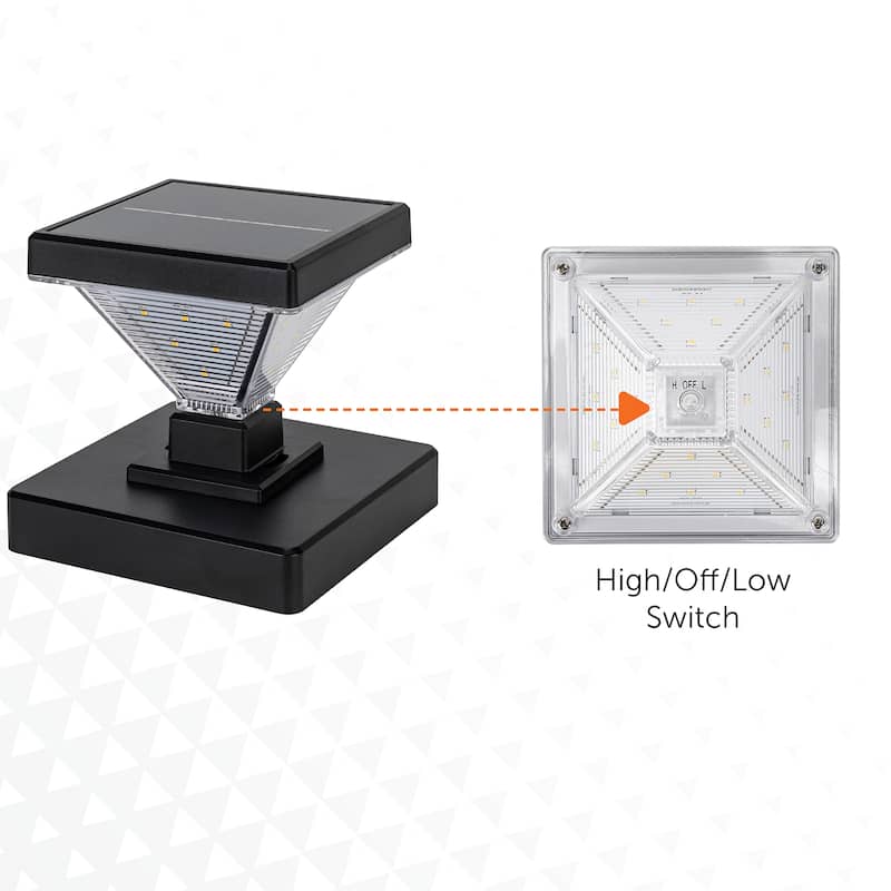 Luxor Outdoor Solar LED Deck Post Cap Light with Hi/Lo Options (2-PK)