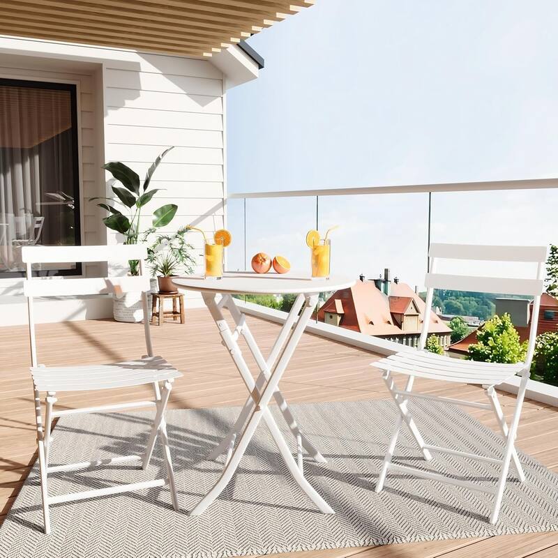 3 Pieces Patio Foldable Round Table and 2 Chairs