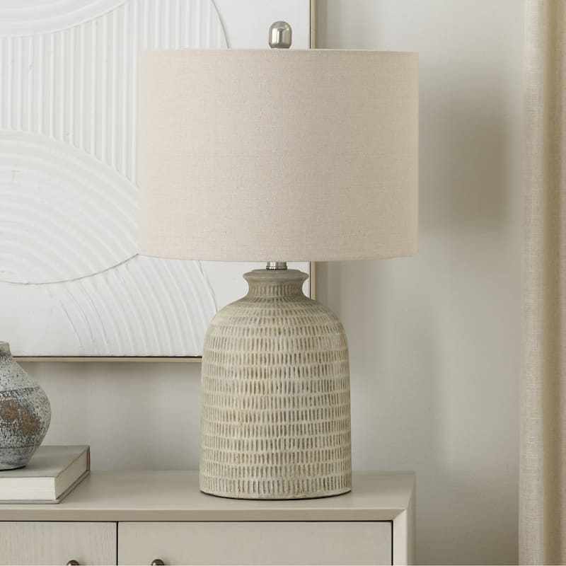 Nourison 24" Textured Ceramic Farmhouse Table Lamp - Beige
