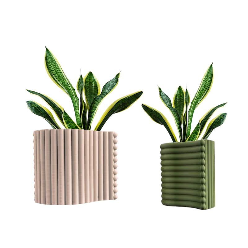 happimess Arlo Modern Bohemian Indoor Tambour Curve Eco-Friendly 3D Printed Planters with Drainage, (Set of 2)