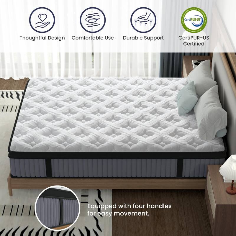 Roomfitters 14 Inch King Hybrid Mattress, Cooling Gel Memory Foam and Pocket Spring Bed for Hip and Back Support