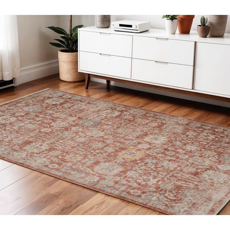 HomeRoots Floral Medallion Traditional Rectangle Area Rug - 66.00 in. x 42.00 in.  x 0.30 in.