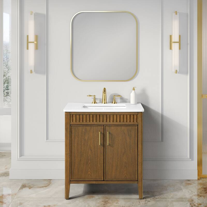OVE Juliette Warm Walnut Bathroom Vanity with White Quartz Top