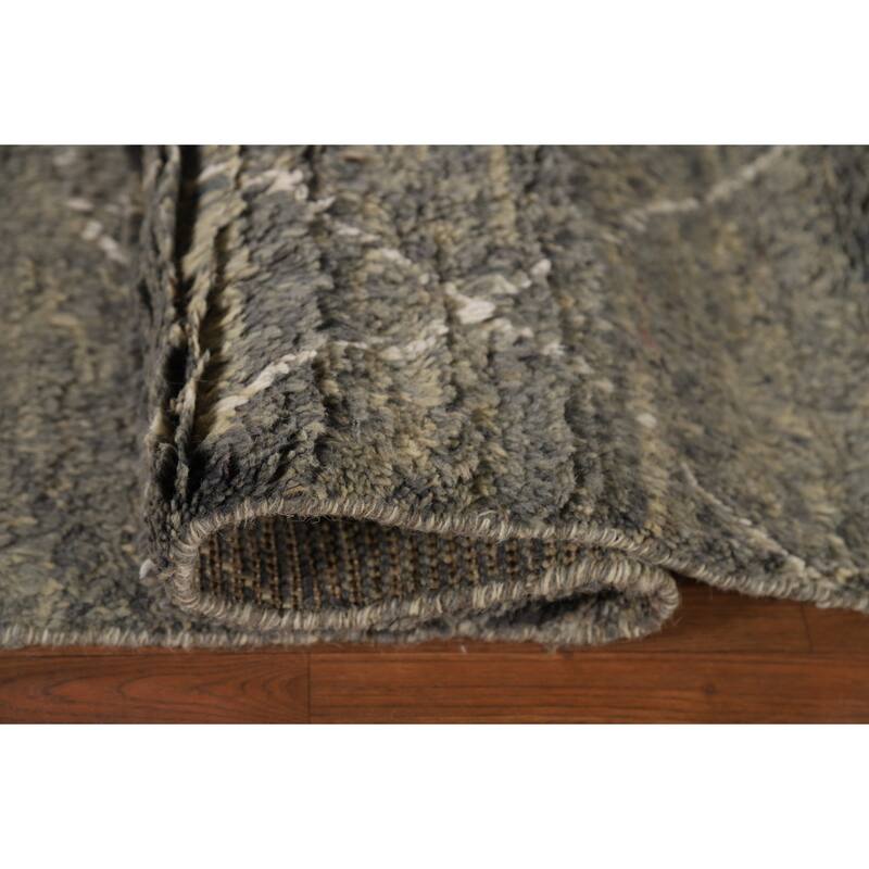 Gray Plush Moroccan Oriental Area Rug Handmade Wool Carpet - 7'11" x 10'8"