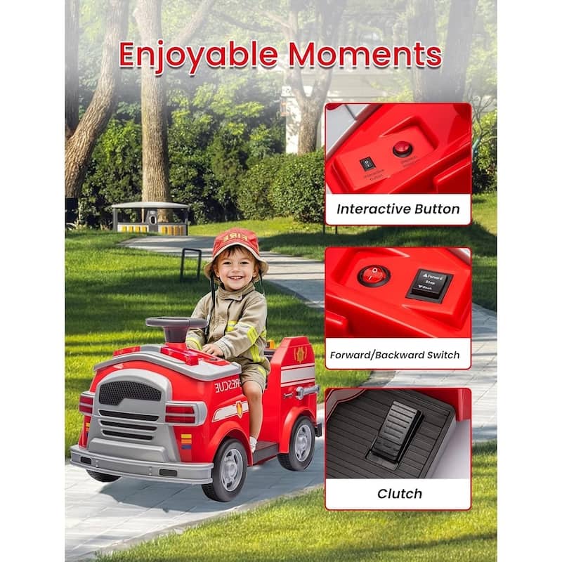 EROMMY 12V Ride-On Fire Truck with Remote, Siren & Realistic Firefighting Tools – Kids Electric Vehicle