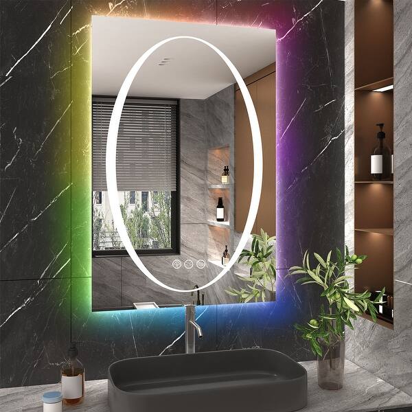 slide 2 of 21, KIOTEE Frameless LED Frontlit & RGB Backlit Anti-Fog Tempered Glass Bathroom Vanity Mirror with ETL and 3-Year Warranty 36x24