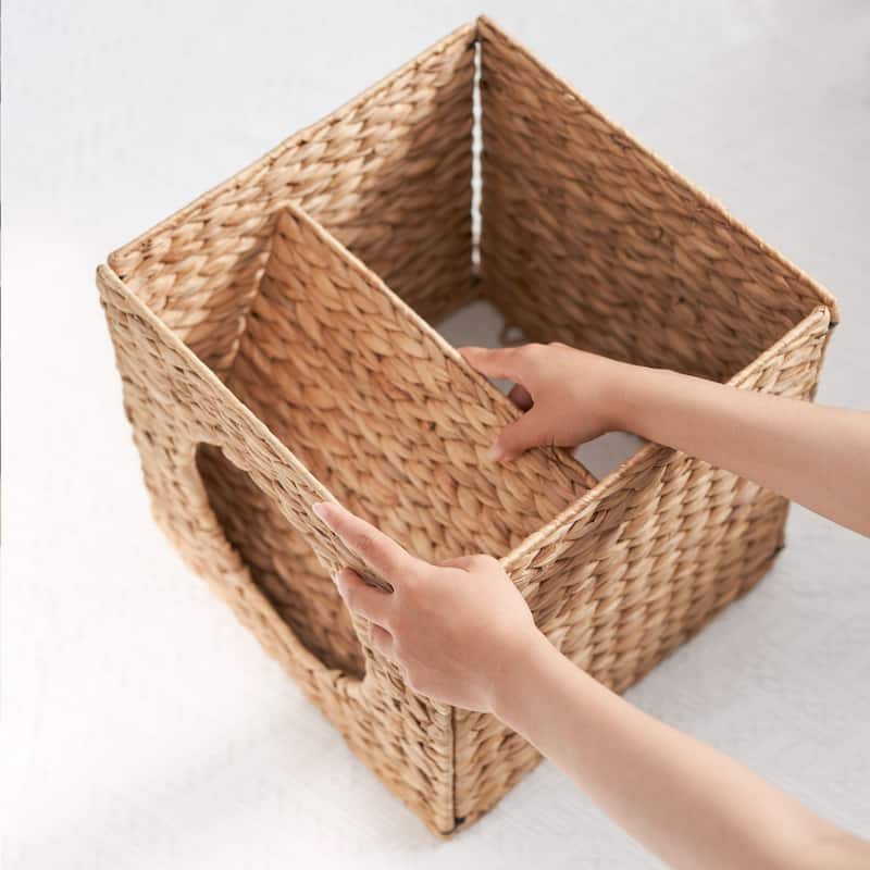 Gertrude Water Hyacinth Folding Woven Wicker Square Cat Bed Cave 13" - 13" x 13" x 13"