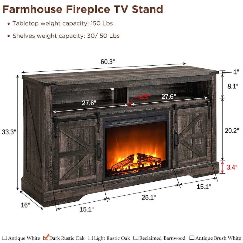 Farmhouse Fireplace TV Stand, Entertainment Center, Media Console