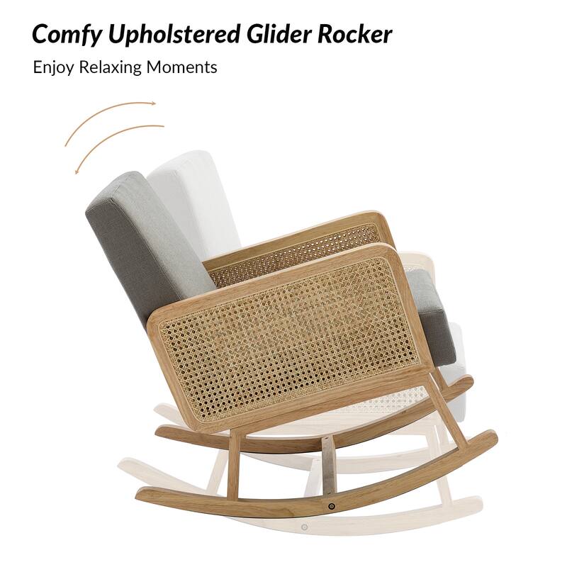 Venezia Upholstery Comfy Rocking Chair with Rattan Arms Set of 2