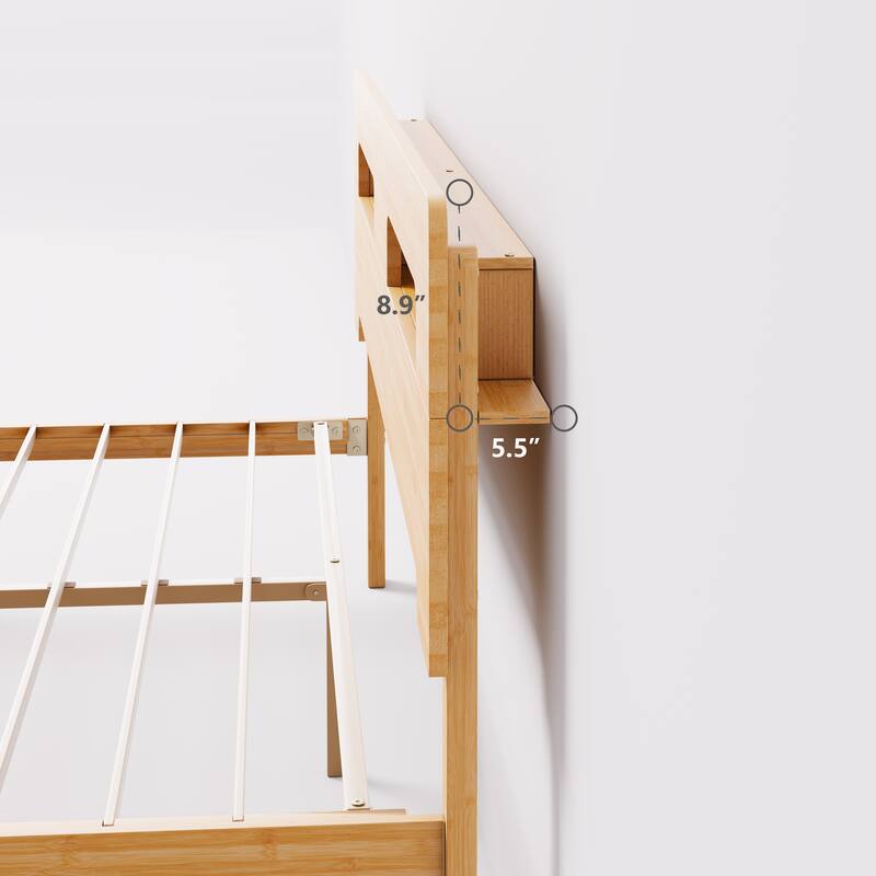 14" Heavy Duty Bamboo & Metal Platform Bed Frame with Headboard