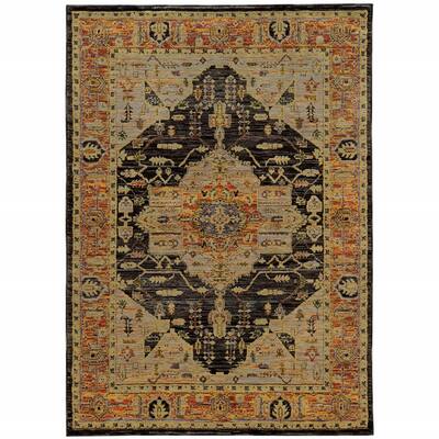 HomeRoots 8' X 10' Gold Brown Grey Rust Green And Purple Oriental Power Loom Stain Resistant Area Rug - 8' x 10'