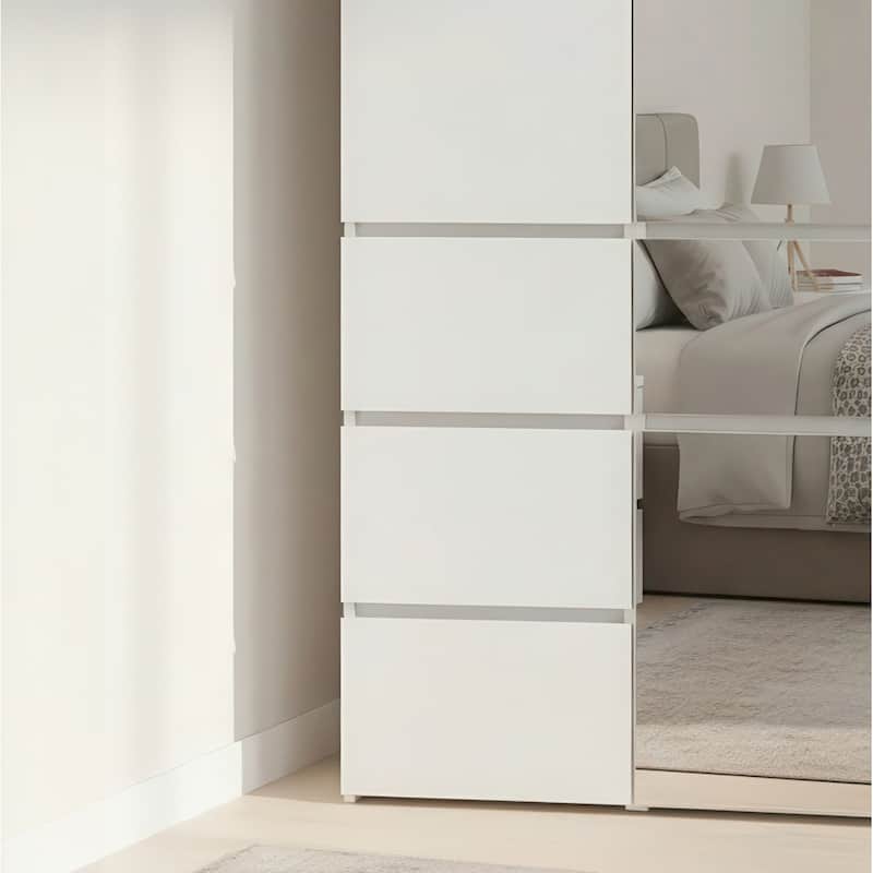 Elise Modular Wood Closet System with Mirror in White - 31.4"D x 17.72"W x 70.9"H
