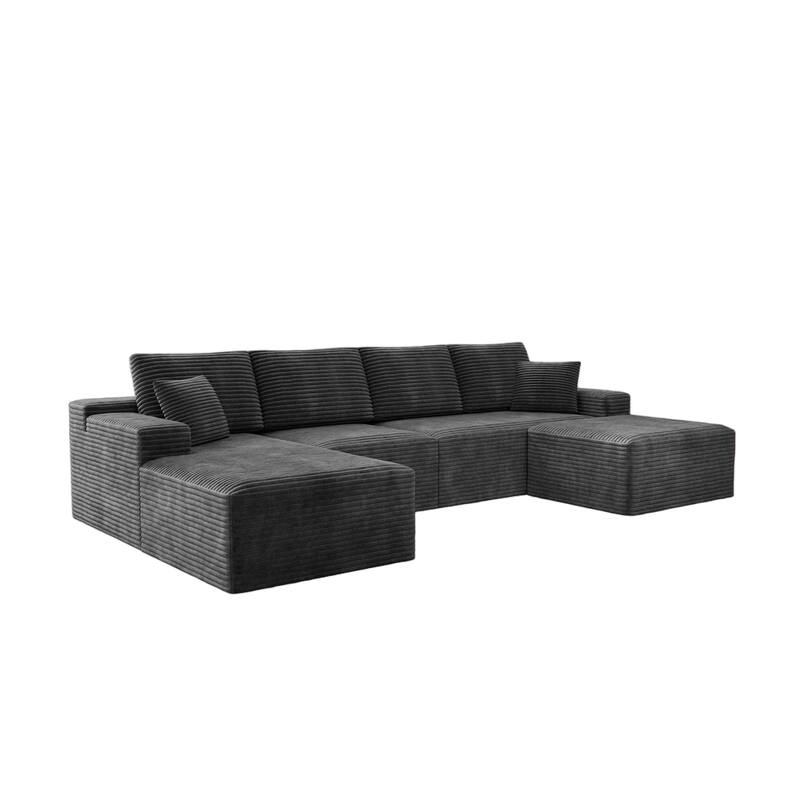 Roomfitters 131.9" Modular Sectional Sofa, 4-Piece Compressed Cloud Couch, No Assembly Required, Plush Corduroy, Grey
