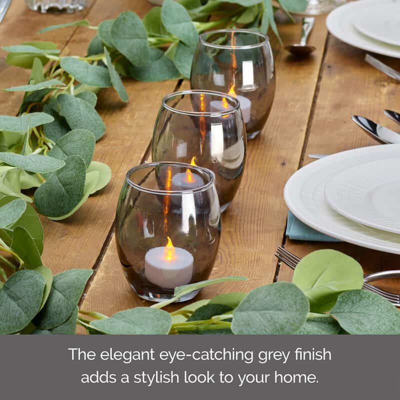 Elements Set of 3 Gray Glass Egg Votive Holders