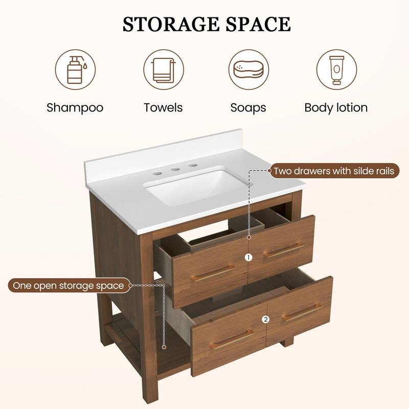 30-Inch Bathroom Vanity with Single Sink – Wood Grain Finish, Space-Saving