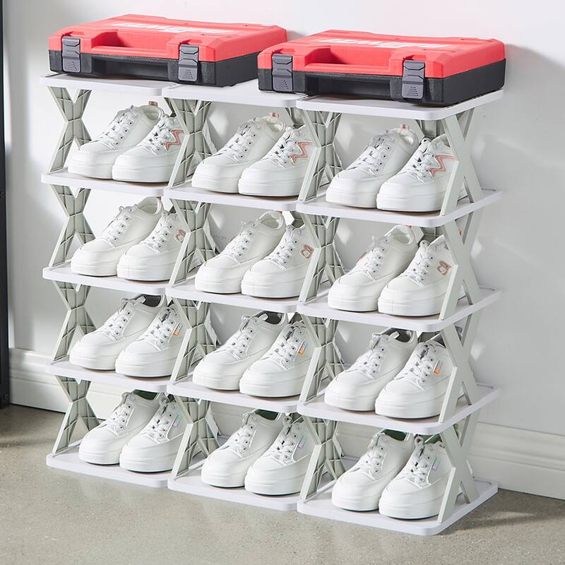 VECELO Foldable Plastic Shoe Rack Storage Organizer for Entryway, Hallway, Closet, Small Space X Style Set of 1