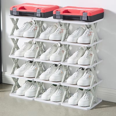 VECELO Foldable Plastic Shoe Rack Storage Organizer for Entryway, Hallway, Closet, Small Space X Style Set of 1
