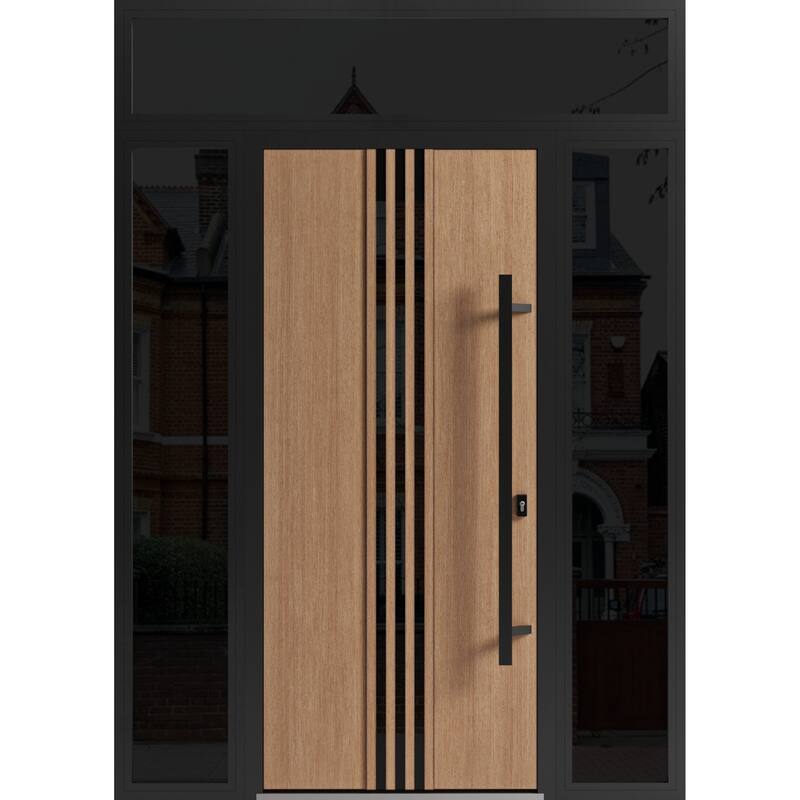 Front Exterior Prehung Steel Door Ronex 1055 Teak Entry Metal Painted W36xH80 Left hand Inswing - Taupe - 60" x 96"