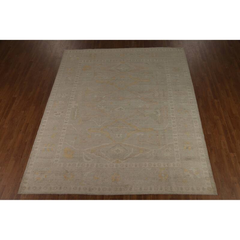 Vegetable Dye Oushak Turkish Rug Hand-Knotted Floral Wool Carpet - 8'5" x 9'10"
