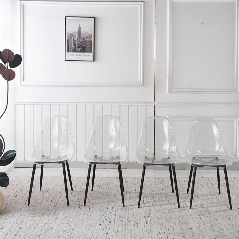 Modern Transparent Dining Chair with Clear Shell and Metal Legs, Easy-Clean Accent Chair for Home or Office