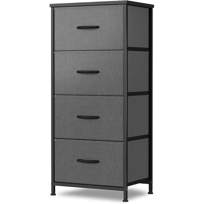 Dresser for Bedroom with 4 Fabric Drawers, Tall Chest Organizer Units for Clothing, Closet, Kidsroom, Storage Tower with Cabinet
