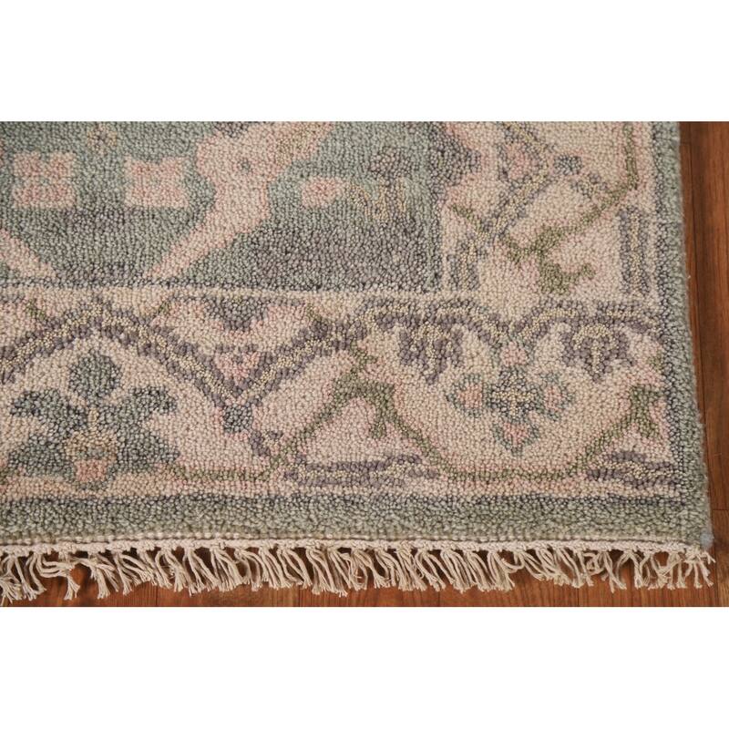 Green Oushak Indian Runner Rug Hand-knotted Wool Carpet - 2'6"x 9'11"