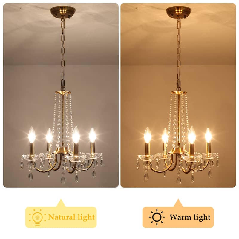 4-Light Candle Style Chandelier with Crystal Accents for Living Room Bedroom