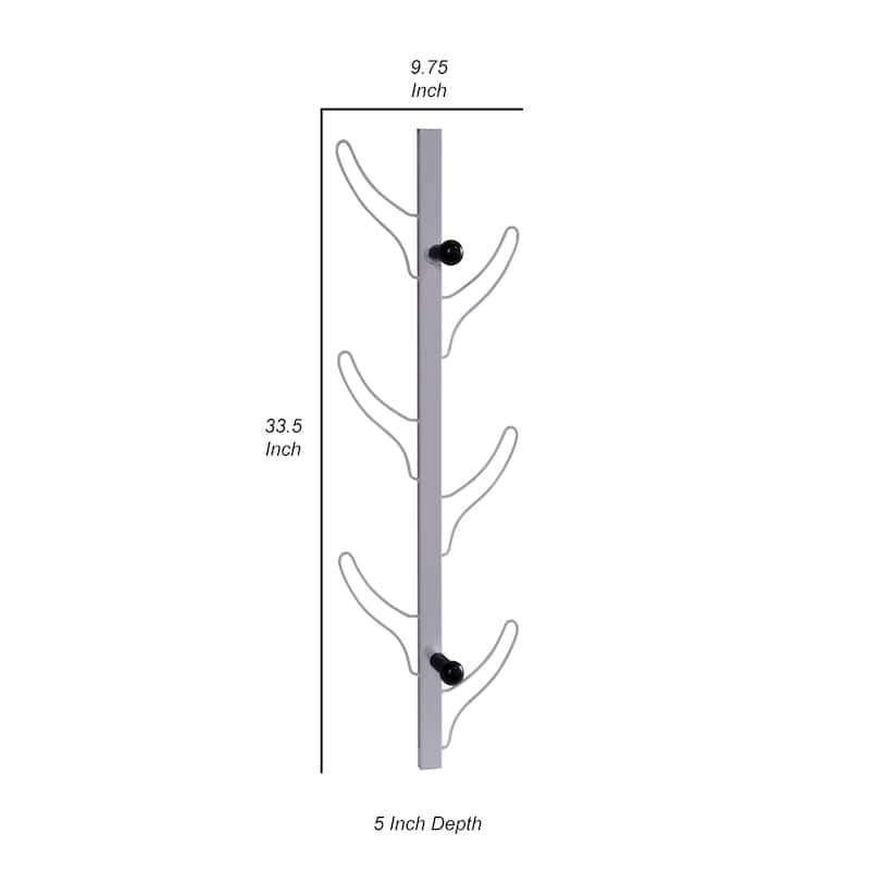 34 Inch Wall Mounted Coat and Hat Rack with 8 Hooks, Silver Metal Frame