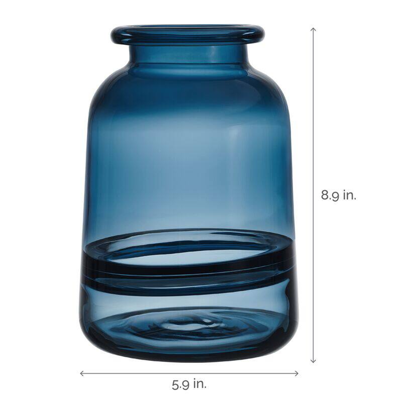 Elements Blue Cinched Glass Vase, 6X8 Inch