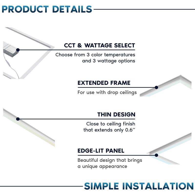 Luxrite 1x4 FT Edge-Lit Frame LED Panel Lights, 5CCT Selectable, 2600/3900/5200LM, 0-10V Dimmable, Damp Rated 4 Pack