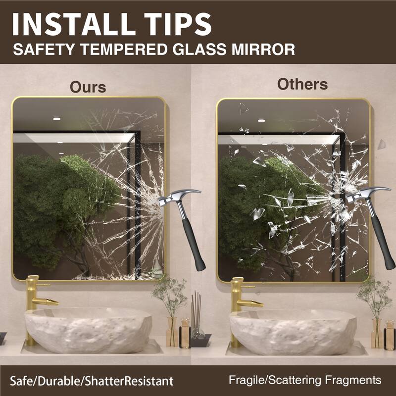 24/30/42/48/60 inch Rectangle Frameless Wall Mounted Bathroom Vanity Mirror