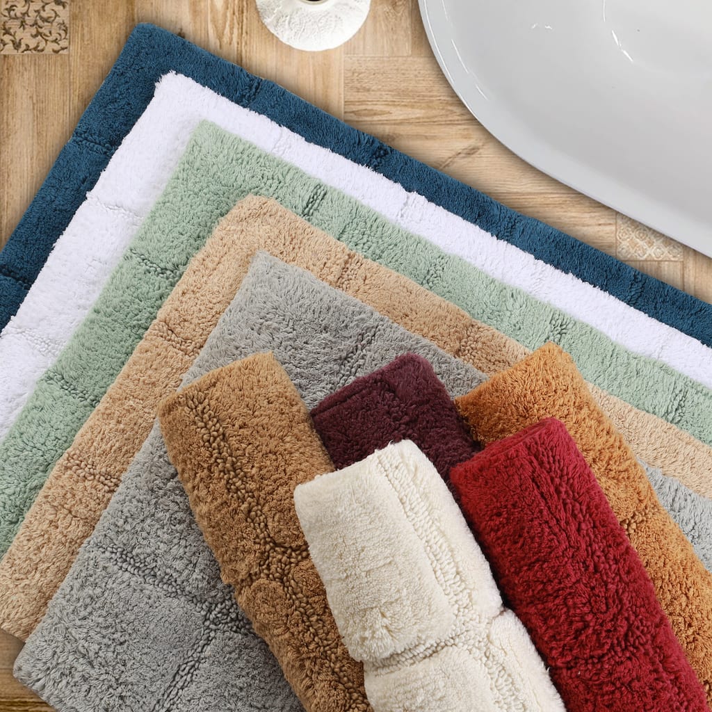 Superior Cotton Checkered 2-piece Non-skid Bath Rug Set