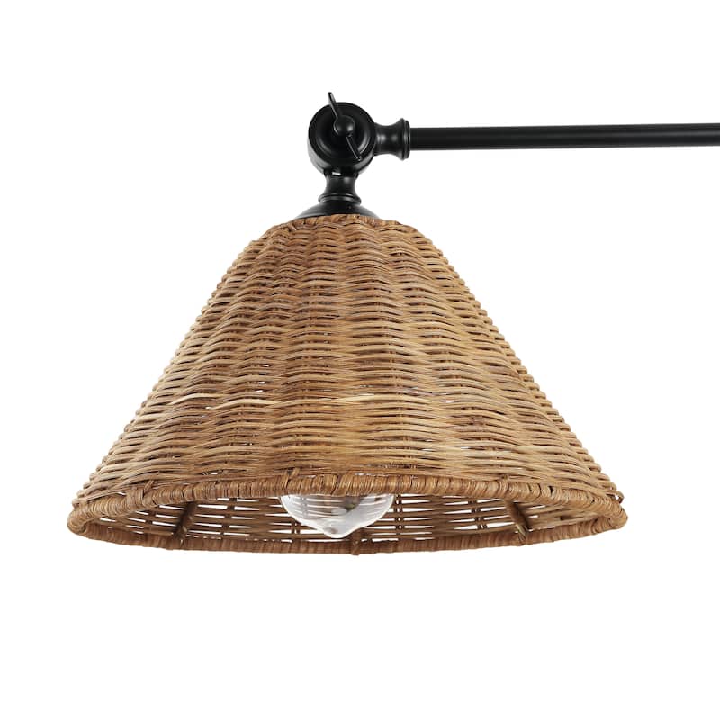 WINGBO Gold Rattan Swing Arm Wall Lamp Set of 2 Adjustable Wall Mounted Sconce - N/A