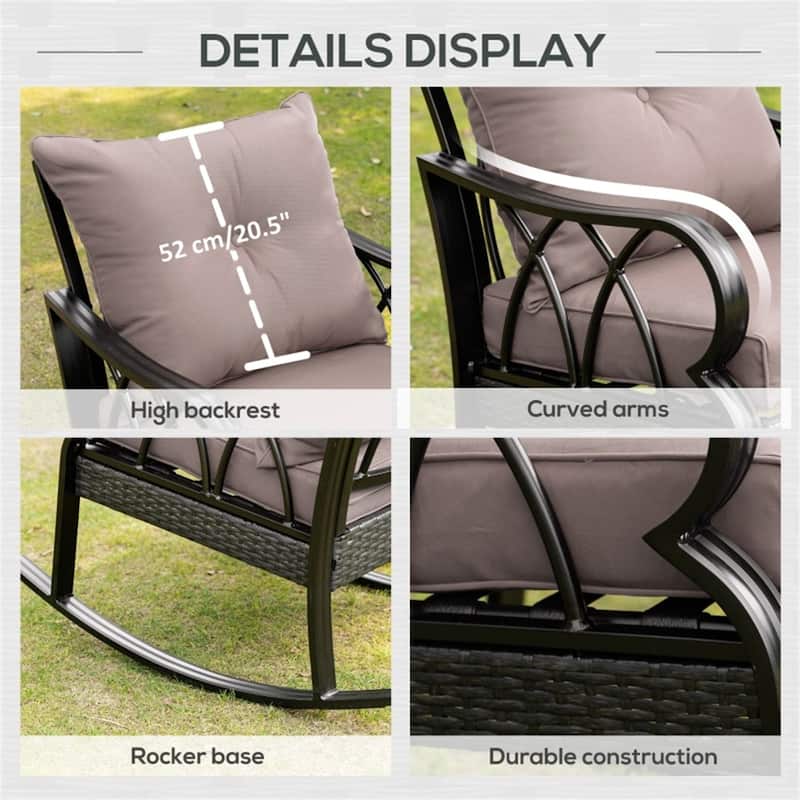 Aluminum Rattan Rocking Chair with Cushions Weather Resistant