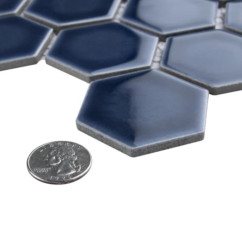 Merola Tile Hudson Due 2" Hex Denim Blue 10-7/8" x 12-5/8" Porcelain Mosaic Floor and Wall Tile