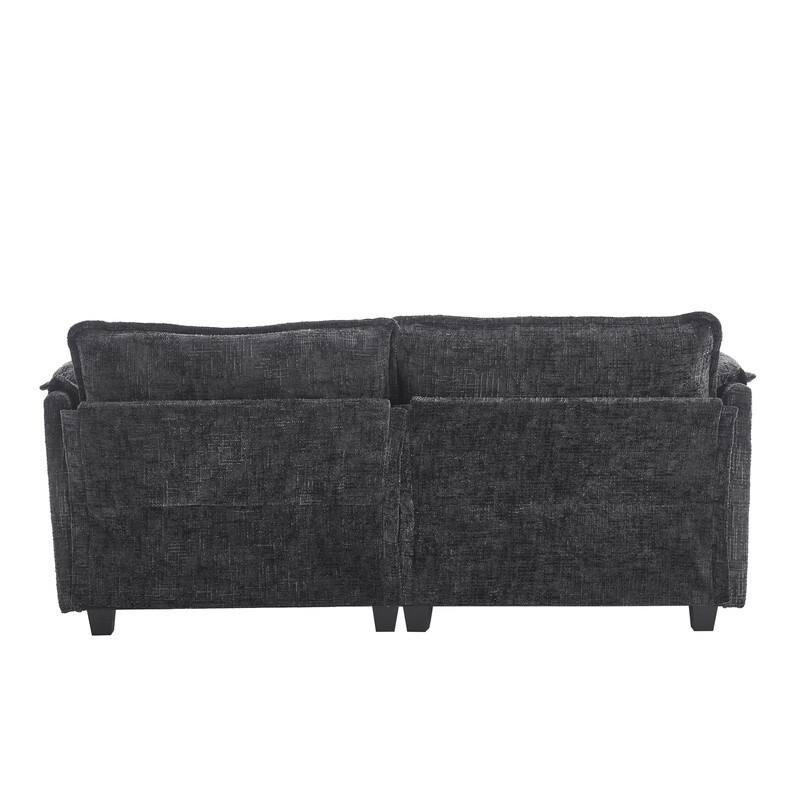76.77" Chenille Upholstered Sofa with 2 Ottomans