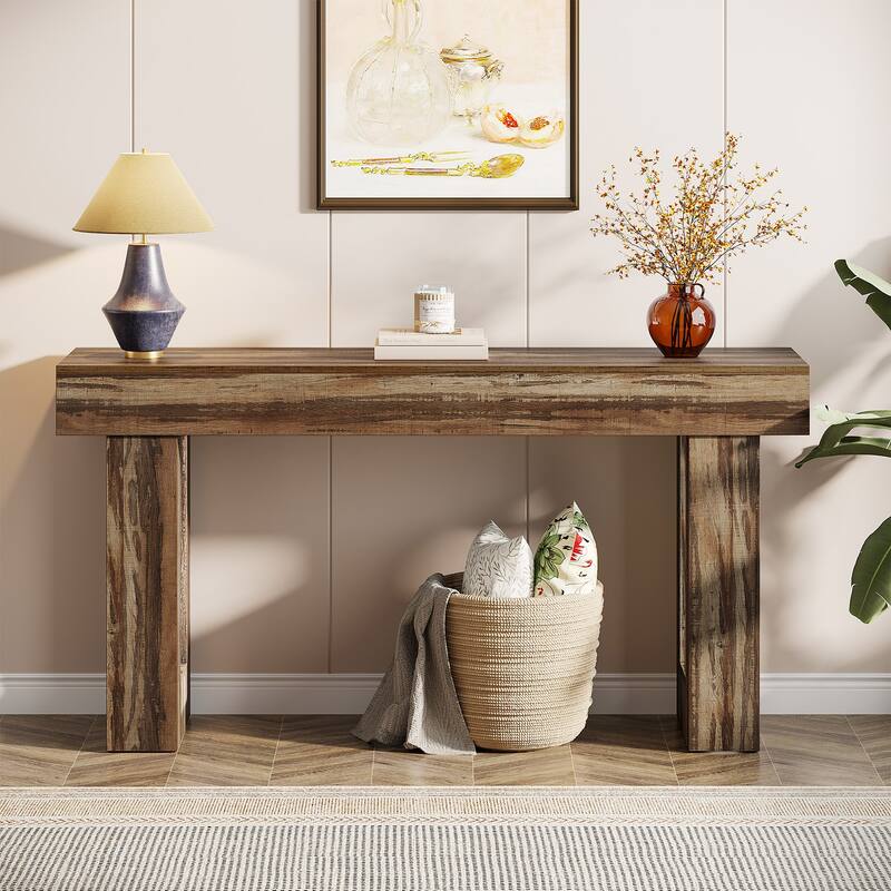 63-inch Wood Narrow Console Sofa Hallway Accent Table for Entryway