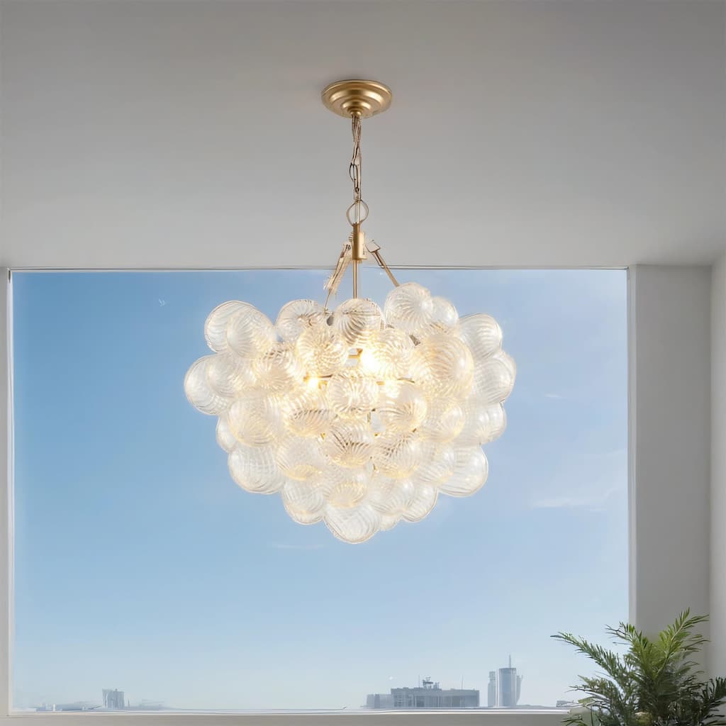 23.6" Gold Pendant Chandelier with Glass Globe, Adjustable Height
