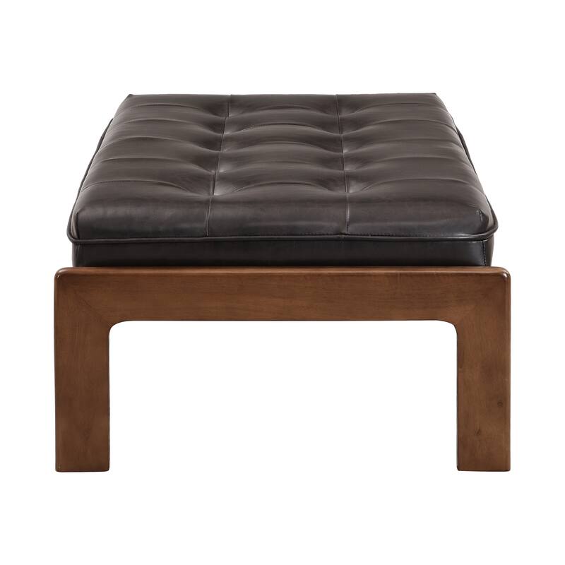 Christopher Knight Home - 48.4" Rectangle Tufted Upholstered Cocktail, Leather Ottoman Coffee Table with Rubber Wood Frame