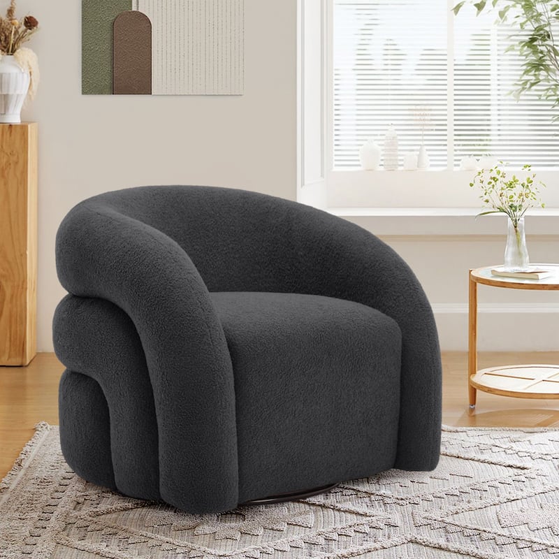 Upholstered Swivel Barrel Accent Chair - Grey