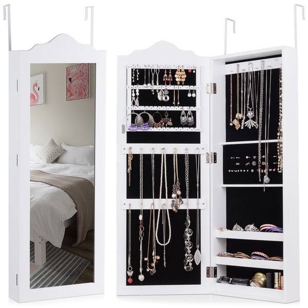 Shop Costway Wall Mounted Mirrored Jewelry Cabinet Storage