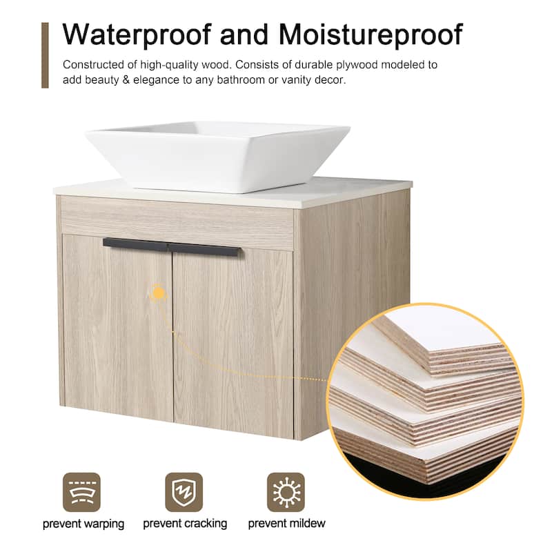 Malwee 24"/30" Floating Bathroom Vanity, Wall Mounted Bathroom Vanity with Ceramic Sink,Soft Close Doors