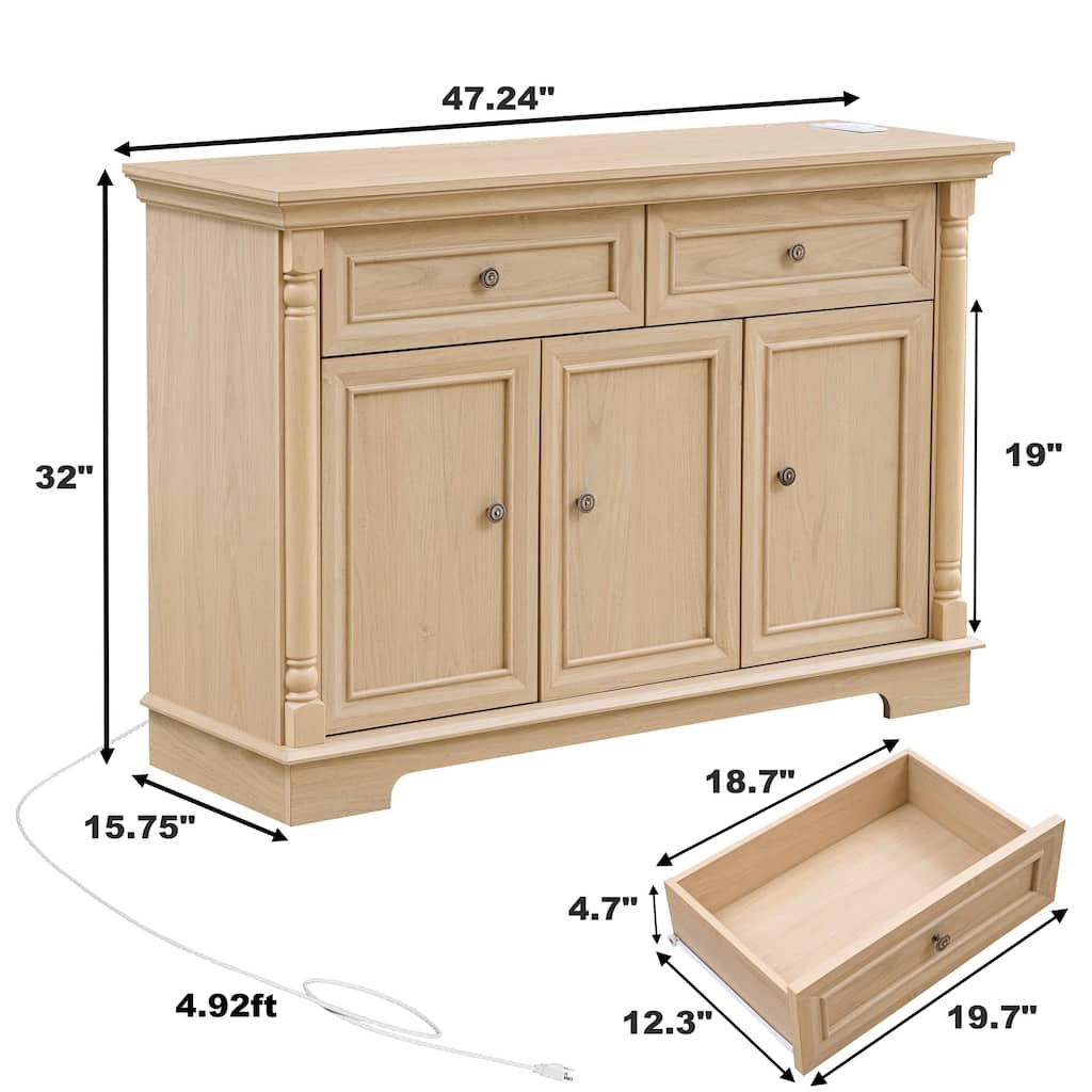 Sideboard Buffet Cabinet with Drawers & Doors, Large Wooden Coffee Bar Cabinet, Wall Cabinet with Roman Column Shape