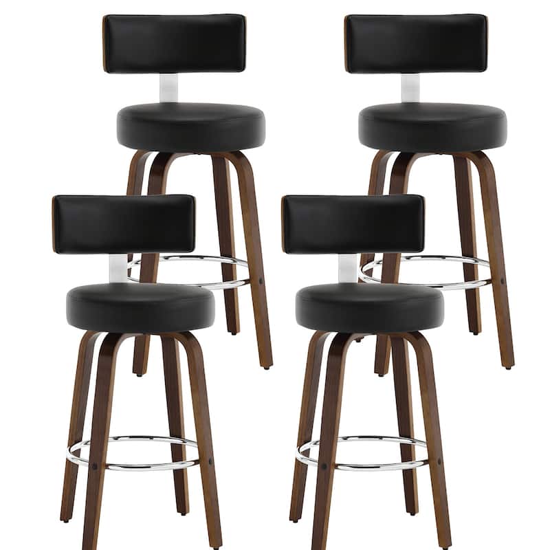 Faux Leather Upholstered Swivel Counter/ Bar Stools Set of 1/2/4 - Set of 4 - Black - Bar Height